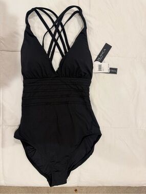 La Blanca Black One-Piece Swimsuit with Strappy Crisscross Back